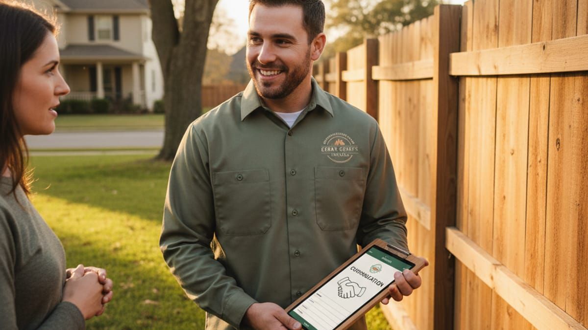 Fence repair expert answering customer questions in Charlotte