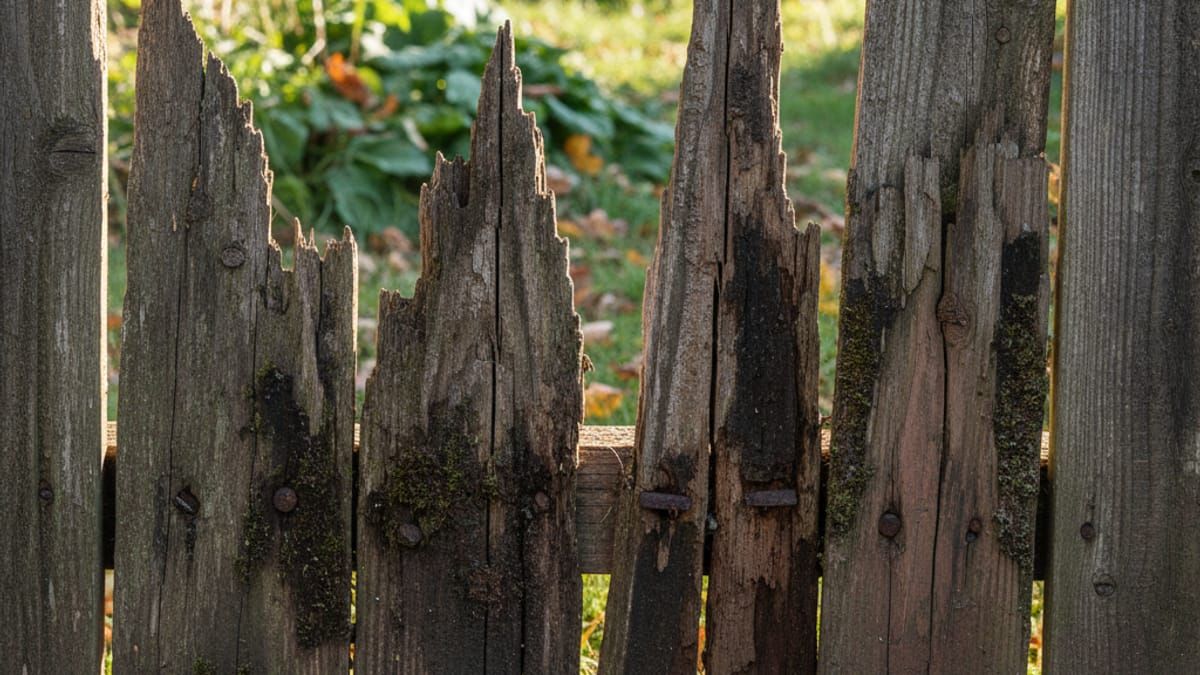 Broken and rotted fence boards needing repair in Charlotte